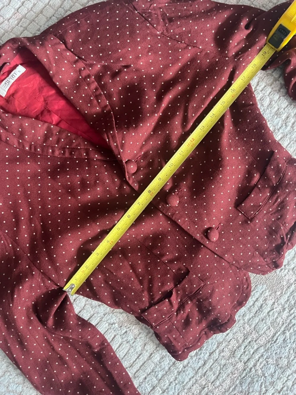 Vintage Esprit Polka Dot Burgundy Cropped Blazer Women Size S Spring Trend ❤️ - Picture 13 of 15